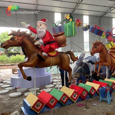 De Lantaarn van Santa Horse Resin Gift Box Zigong van de Kerstmisdecoratie voor Pretpark