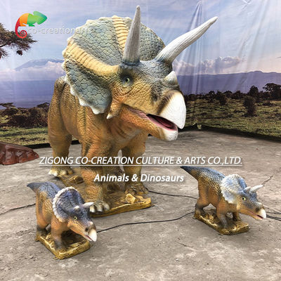 Realistische Animatronische Triceratops Trio: Brullende Groep met Dynamische Beweging & Prehistorische Tentoonstelling