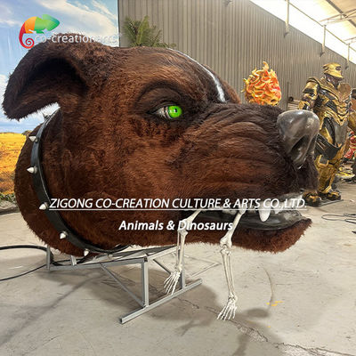 Animatronische Skelet Hondenhoofd Standbeeld: Rooksproeimechanisme & Lichtgevende Groene Oogweergave